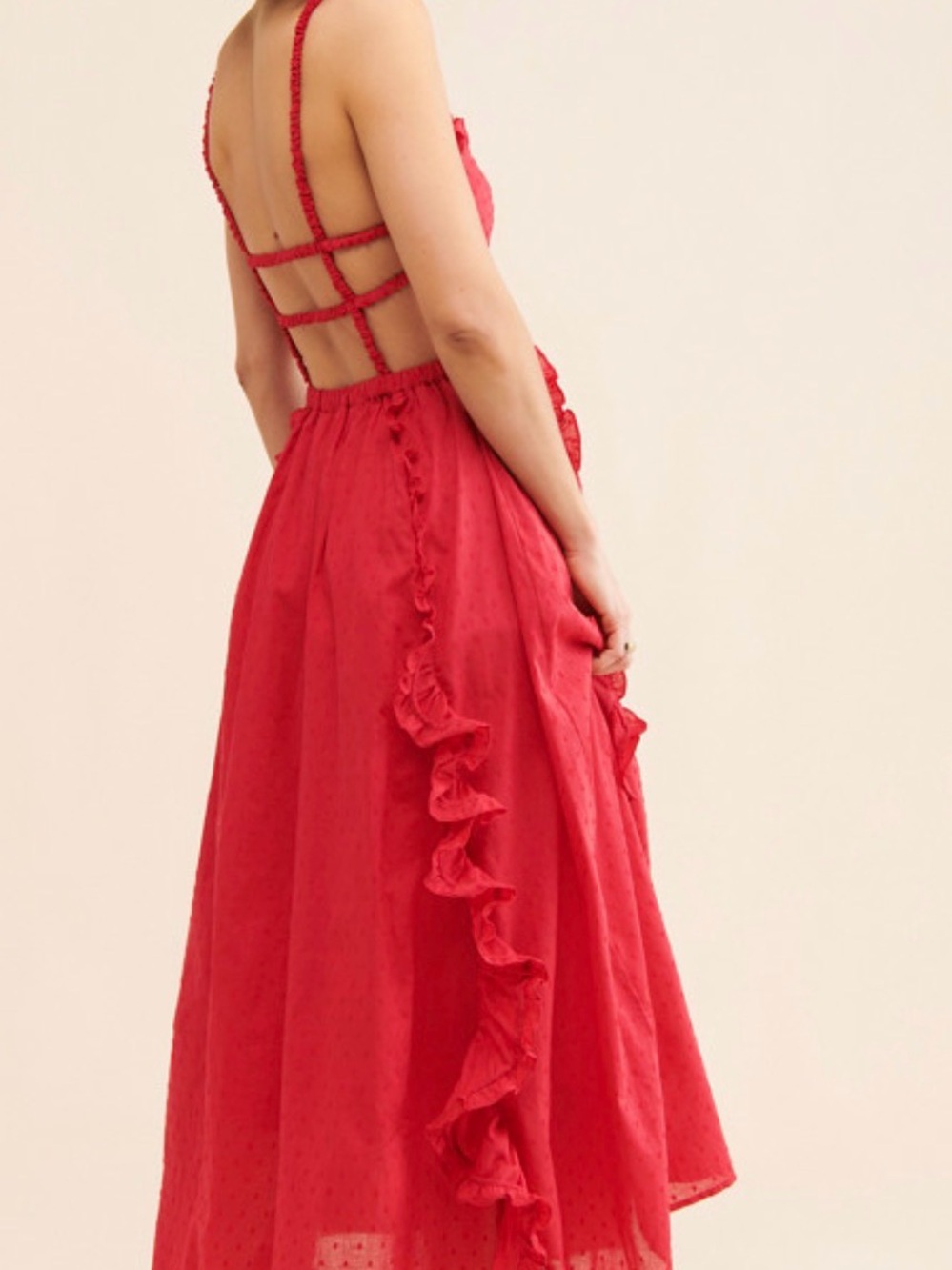 FARM Rio Red Ruffled Maxi Dress with Braided Straps - Picture 3 of 8
